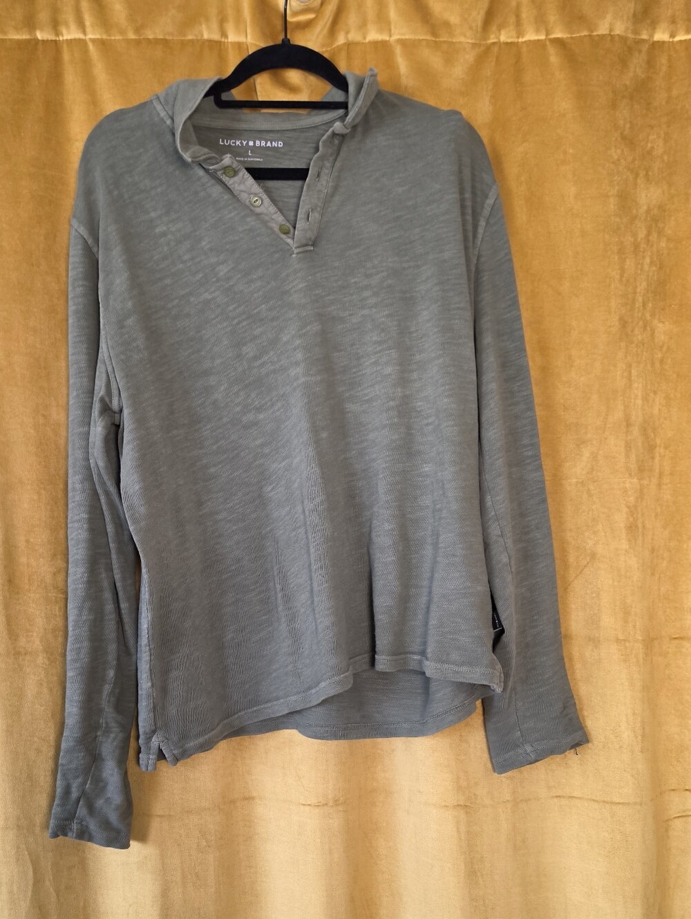 Lucky Brand Olive Slub-Knit Long Sleeve Henley Top